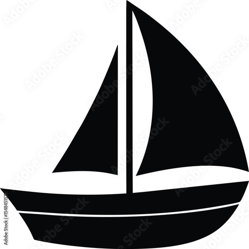 Simple black silhouette of a sailboat against a white background.