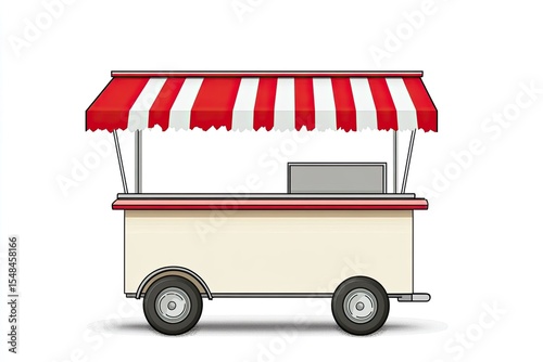 Side view of a simple food cart with a striped awning