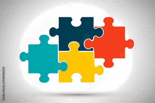 Interlocking puzzle pieces vector logo emphasizing teamwork and solutions