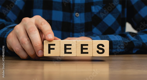 Fees Written on Wood Blocks: An close-up shot capturing a person's hands carefully arranging wooden blocks to spell out the word "FEES", suggesting financial topics.
