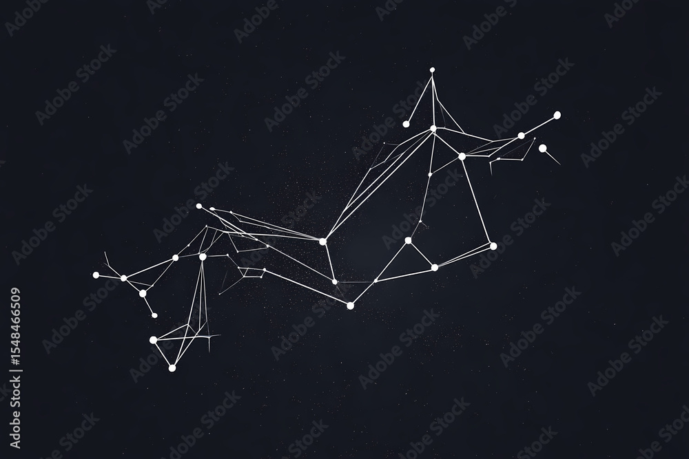 Obraz premium Continuous line star constellation vector logo design, monochrome palette, connected dots