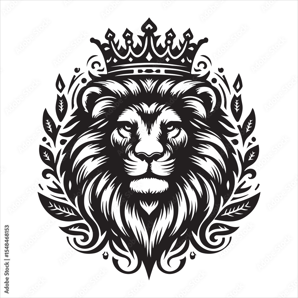 Obraz premium Regal lion head vector illustration, a powerful symbol ideal for tattoo art or a bold logo design
