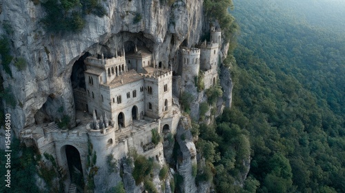 Historic castle built into a cliffside architectural landmark in natural setting