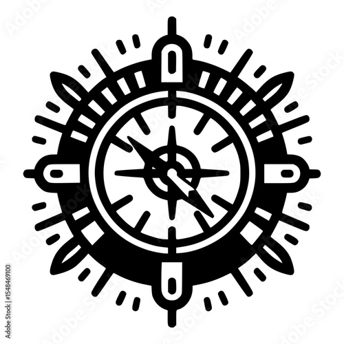 A black and white compass, symbolizing direction, guidance, and navigation. It embodies exploration and discovery.