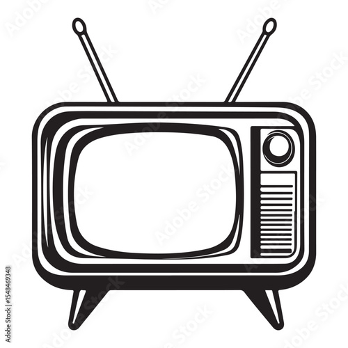Silhouette of Old Television, Vintage black and white illustration of an old television with antennas, Vintage TV