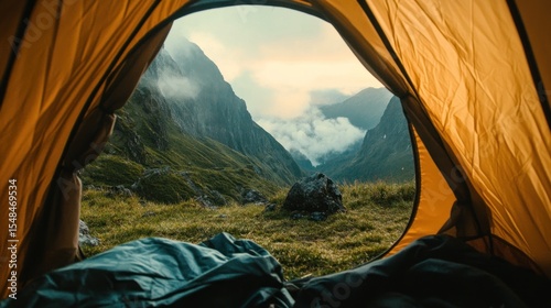 Mountain view from inside a tent