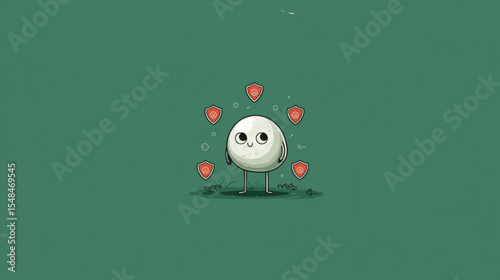 Cute white blood cell character with green shields for World Lymphoma Awareness Day vector background