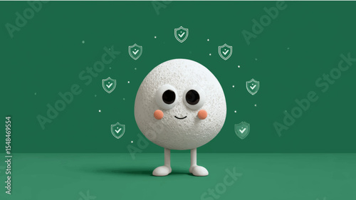 Cute white blood cell character with green shields for World Lymphoma Awareness Day vector background
