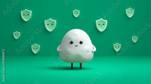 Cute white blood cell character with green shields for World Lymphoma Awareness Day vector background