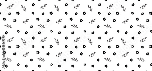 Hand Drawing Floral Seamless Pattern - Black and white scatter pattern with flower and leaf