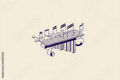 Xylophone continuous line vector design, musical bars with single color palette