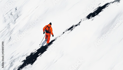 Skier ascending snowy slope