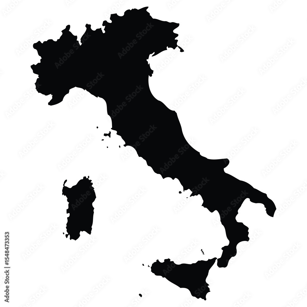 Italy Map Silhouette – Black Vector Outline of Italian Country