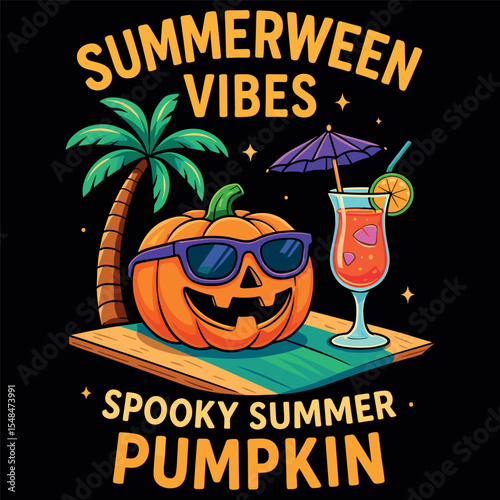 Spooky Summer Pumpkin Funny Halloween Beach Vibes