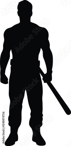 Powerful Superhero Silhouette Holding a Weapon