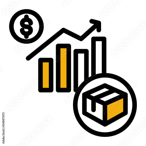 Product Sales Growth Icon Outline Color Lineal Style for Market Trends and Revenue Increase.