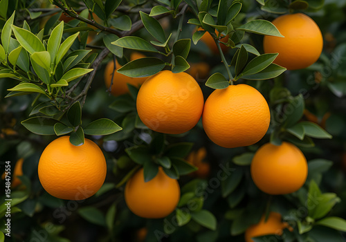 Vibrant oranges hanging on a tree, a delicious and healthy fruit source.