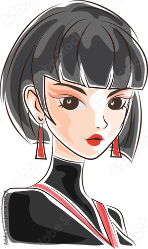 asian woman with make up doodle style
