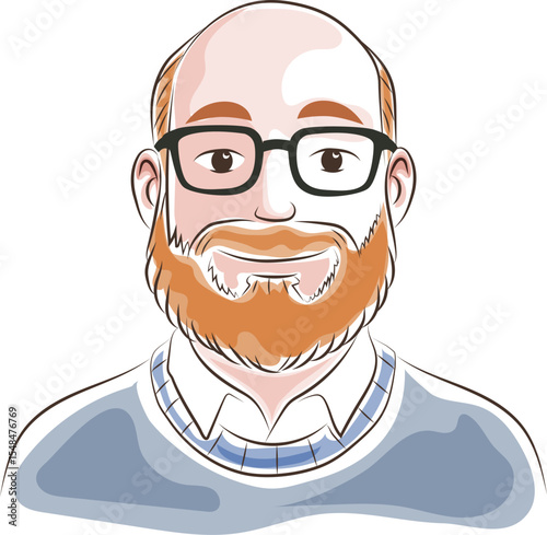 ginger red hair man with beard doodle style