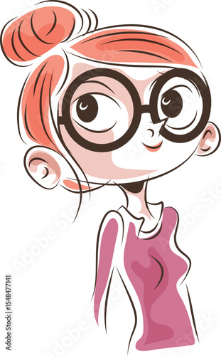 red hair woman cartoon doodle style