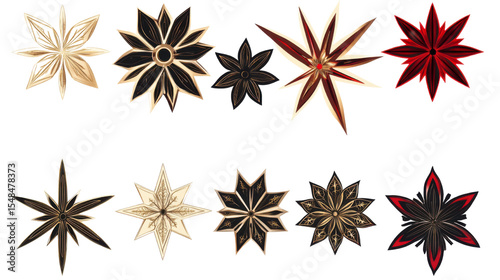 Star anise collection on white background