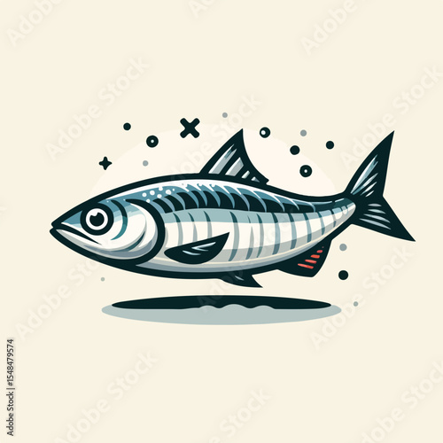image of small sardines in a school with a simple and minimalist flat design using a white background