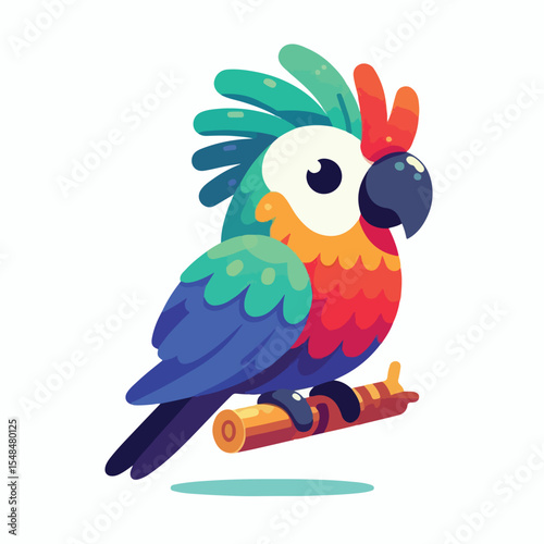 image of a crested cockatoo standing on a branch with a simple and minimalist flat design using a white background