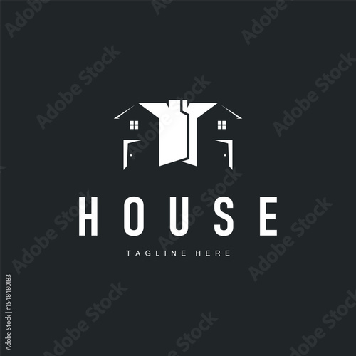house logo concept with a simple modern minimalist concept as a symbol of a house building, architectural illustration of a business brand, product or poster template