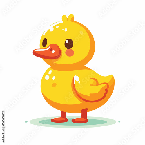 Image of a small yellow duck with an orange beak with a simple and minimalist flat design using a white background