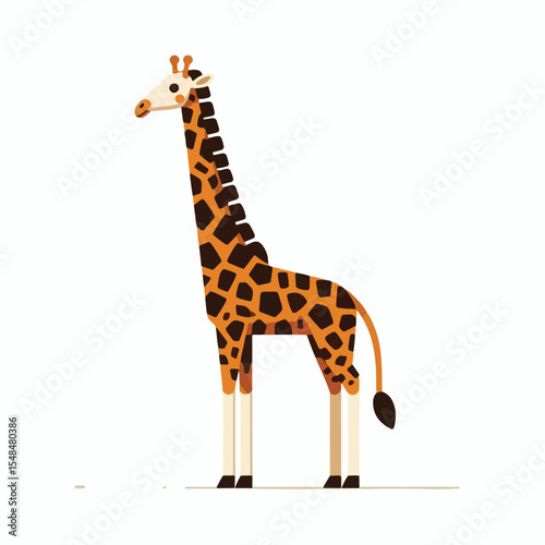 image of a giraffe with a long neck and brown spots with a simple and minimalist flat design using a white background