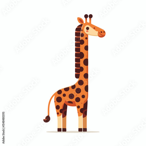 image of a giraffe with a long neck and brown spots with a simple and minimalist flat design using a white background