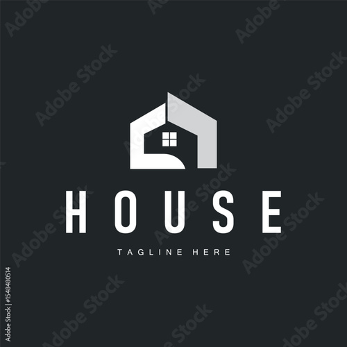 house logo concept with a simple modern minimalist concept as a symbol of a house building, architectural illustration of a business brand, product or poster template