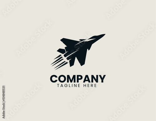 Fighter jet vector logo with modern flat design style representing speed and military power