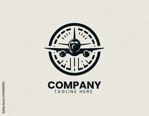 Commercial jet airplane in side view vector logo for airline branding and travel industry