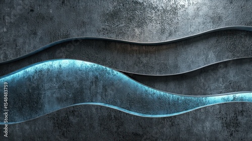 Abstract textured background of wavy shapes with blue illumination