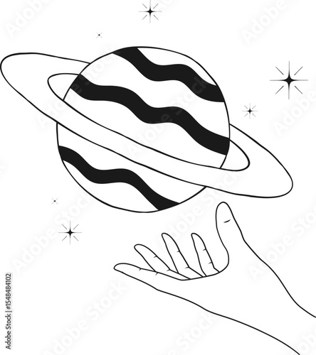 Hand holding a planet mystic illustration
