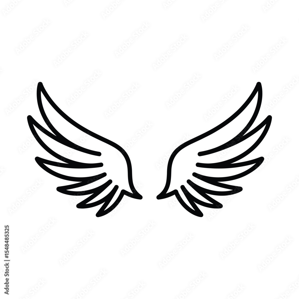 Obraz premium Angel Wings Icon Outline Illustration Isolated on White Background for Fantasy, Tattoo, or Logo Design