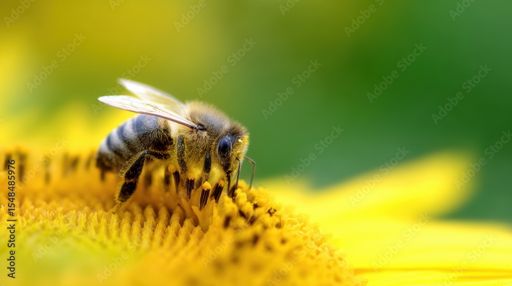 A close-up image of a bee pollinating a vibrant sunflower, showcasing the intricate details of the bee and flower, Suitable for environmental topics, agriculture, or nature-themed projects, A close-up image of a bee pollinating a vibrant sunflower, showcasing the intricate details of the bee and flower, Suitable for environmental topics, agriculture, or nature-themed projects,
