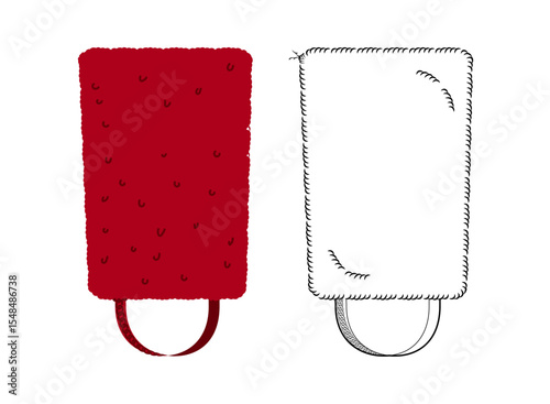 Bearskin Hat with chain strap. Summer Head Fashion accessory cap clothing technical illustration. Vector headgear for Men, women, unisex style, flat template CAD mockup sketch outline isolated