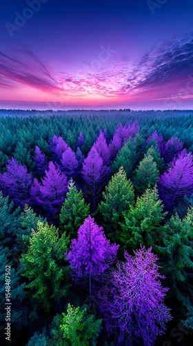 Colorful forest at sunrise