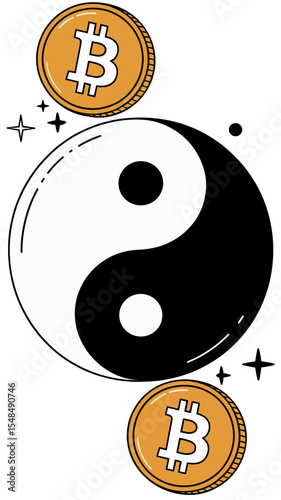 Bitcoin and Yin Yang Harmony Cryptocurrency Art