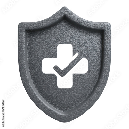 Health insurance protection treatment guarantee symbol on shield with cross and checkmark representing safety and secure medical care concept