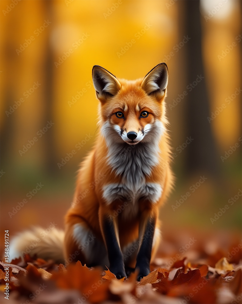 Naklejka premium Majestic Red Fox in Golden Autumn Forest