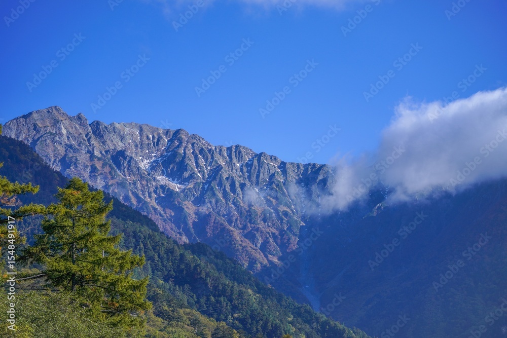 Naklejka premium 青空バックに見る秋の穂高連峰の情景