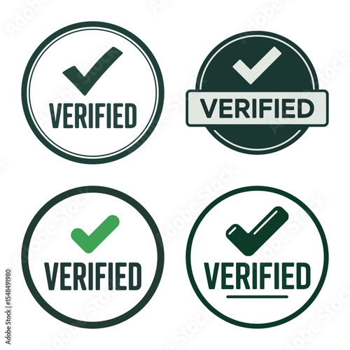 Four verified checkmark badge icons set