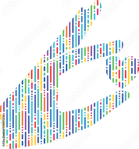 colored hand holding heart with fingers, hand icon with colored stripes