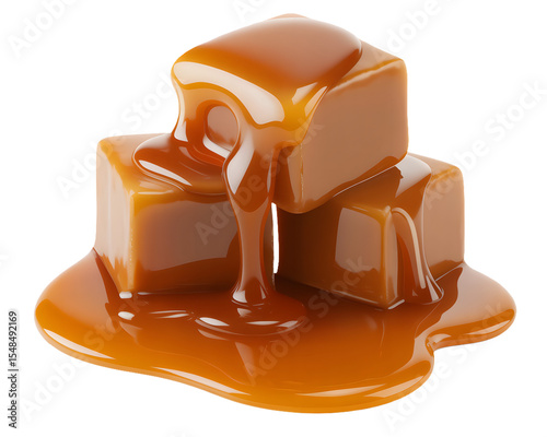 Caramel candies with pouring caramel sauce