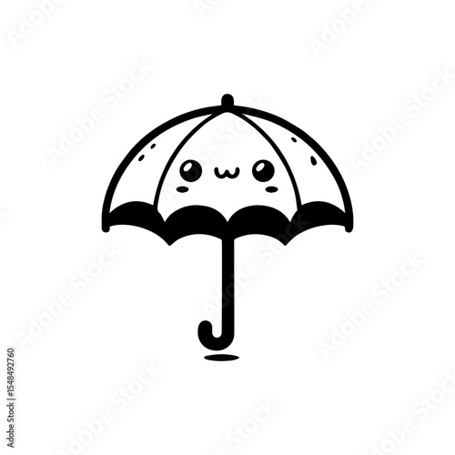 Cute, cartoon umbrella with kawaii features, simple line art style.