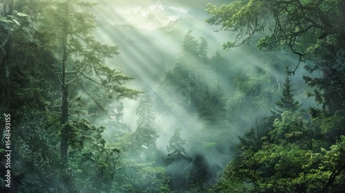 Sunlit forest scene natures beauty in a lush green environment