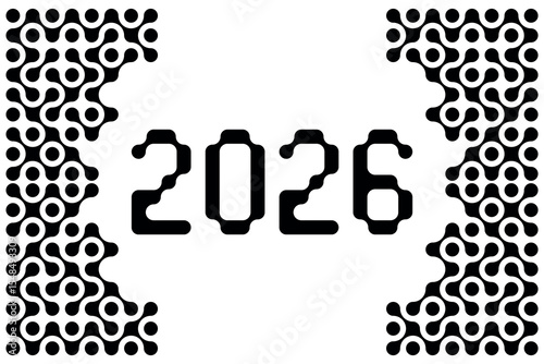 2026 new year banner with numbers from geometric and connected dots shapes, metaball. Template for invitation, card, web, invitation, flyer, advertising. Modern vector illustration.